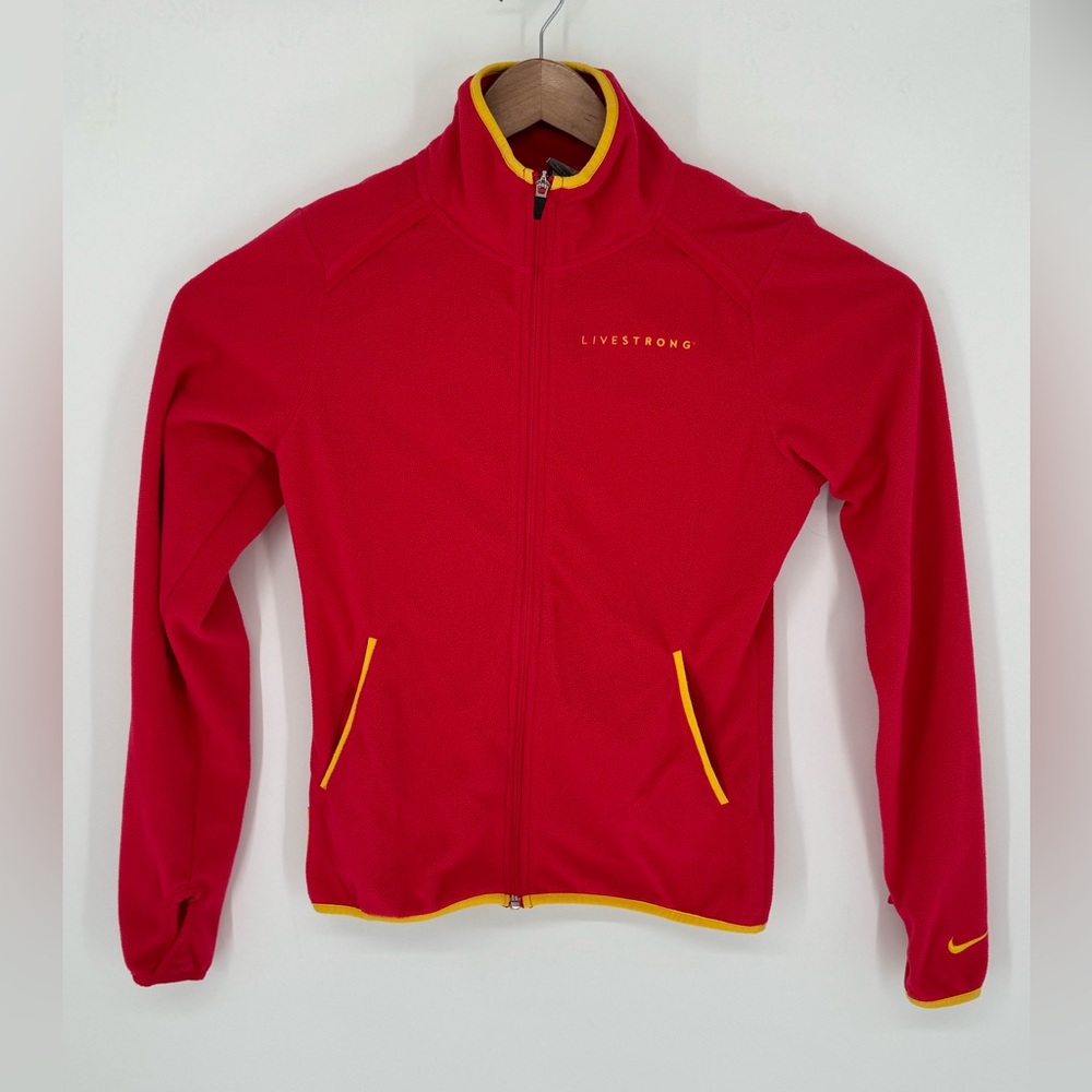 Nike Running Jacket Women’s Pink Livestrong Full Zip Fleece Logo Size Small G8